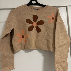 Floral Beige Cropped Sweatshirt